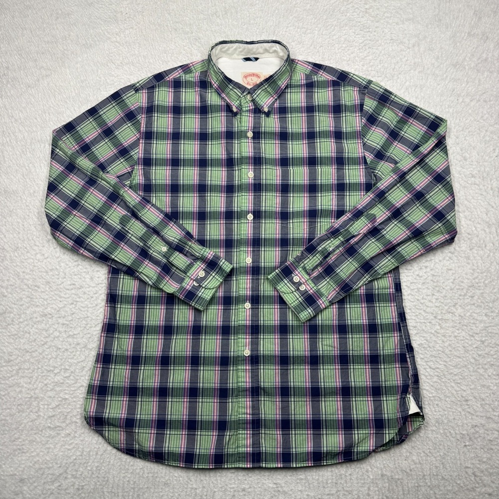 Brooks Brothers Long Sleeve Plaid Button Down Green Blue Men's Size Large